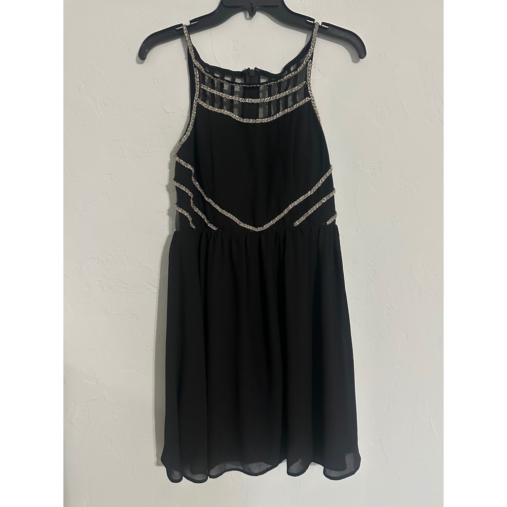 GB‎ Black Dress Silver Beaded Neckline Party Cocktail Sleeveless